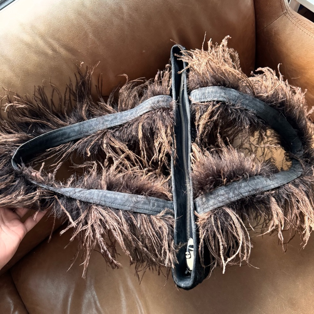 Ingrid Bruha leather fur feather leather suede black brown bag NYC Vintage - Picture 8 of 17